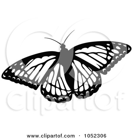 Royalty-Free Vector Clip Art Illustration of a Black And White Flying Butterfly Logo - 2 by dero