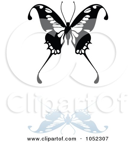 Royalty-Free Vector Clip Art Illustration of a Black And White Butterfly Logo With A Reflection - 11 by dero