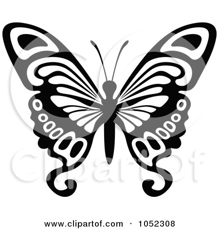 Royalty-Free Vector Clip Art Illustration of a Black And White Flying Butterfly Logo - 9 by dero