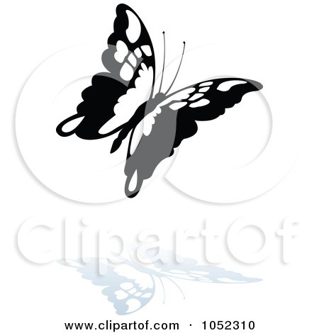 Royalty-Free Vector Clip Art Illustration of a Black And White Butterfly Logo With A Reflection - 1 by dero