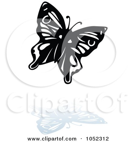 Royalty-Free Vector Clip Art Illustration of a Black And White Butterfly Logo With A Reflection - 3 by dero