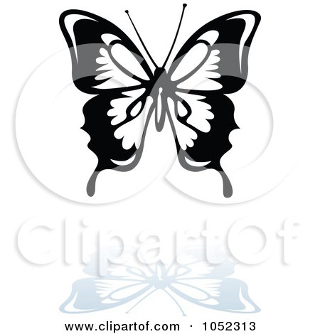 Royalty-Free Vector Clip Art Illustration of a Black And White Butterfly Logo With A Reflection - 4 by dero