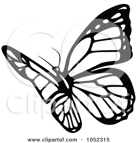 Royalty-Free Vector Clip Art Illustration of a Black And White Flying Butterfly Logo - 8 by dero