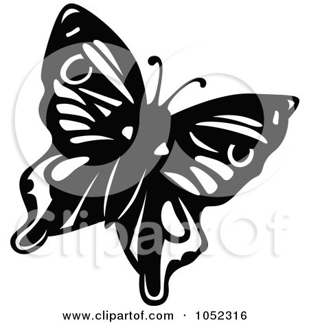 Royalty-Free Vector Clip Art Illustration of a Black And White Flying Butterfly Logo - 3 by dero