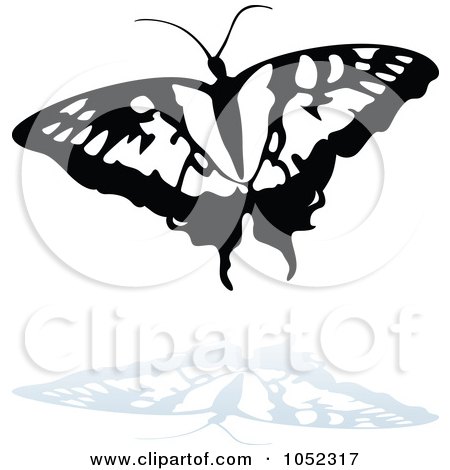 Royalty-Free Vector Clip Art Illustration of a Black And White Butterfly Logo With A Reflection - 6 by dero