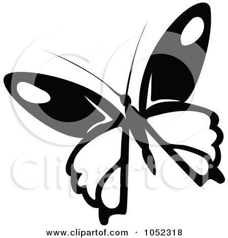 Royalty-Free Vector Clip Art Illustration of a Black And White Flying Butterfly Logo - 5 by dero