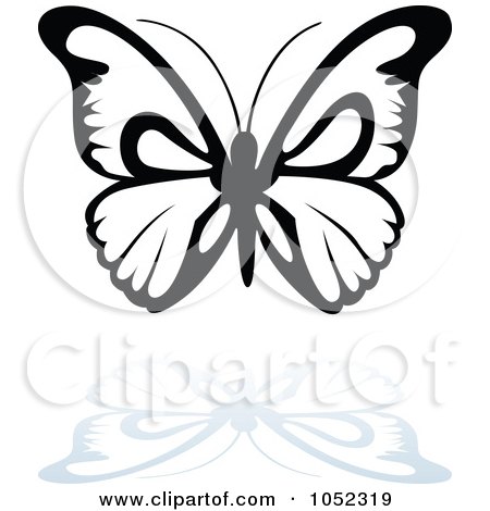 Royalty-Free Vector Clip Art Illustration of a Black And White Butterfly Logo With A Reflection - 7 by dero