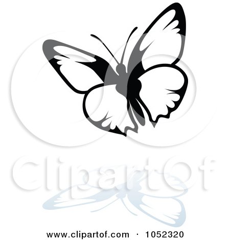 Royalty-Free Vector Clip Art Illustration of a Black And White Butterfly Logo With A Reflection - 12 by dero