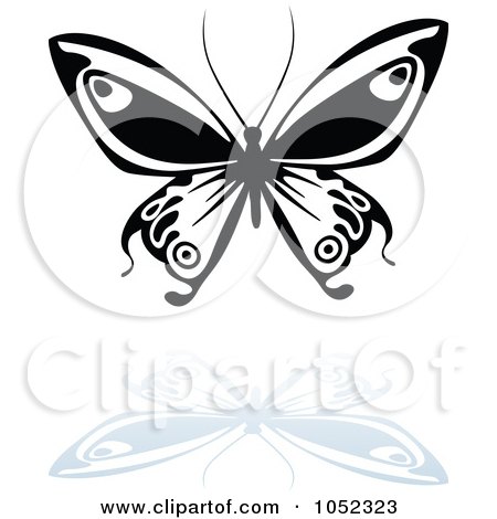 Royalty-Free Vector Clip Art Illustration of a Black And White Butterfly Logo With A Reflection - 10 by dero