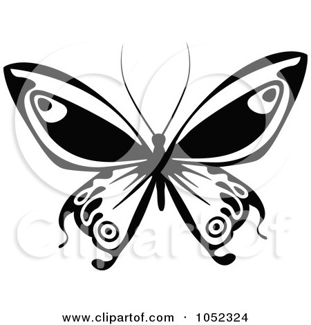 Royalty-Free Vector Clip Art Illustration of a Black And White Flying Butterfly Logo - 10 by dero