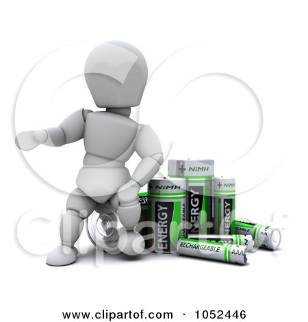 Royalty-Free 3d Clip Art Illustration of a 3d White Character With Nimh Batteries by KJ Pargeter