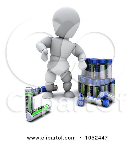 Royalty-Free 3d Clip Art Illustration of a 3d White Character With Batteries by KJ Pargeter