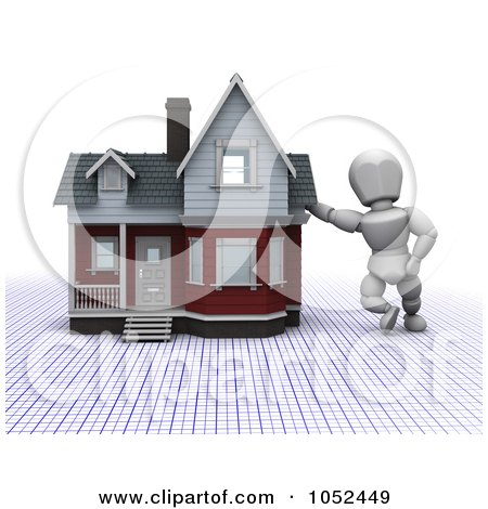 Royalty-Free 3d Clip Art Illustration of a 3d White Character Leaning On A House by KJ Pargeter