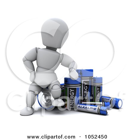 Royalty-Free 3d Clip Art Illustration of a 3d White Character With Alkaline Batteries by KJ Pargeter