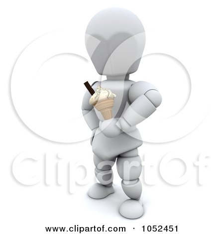 Royalty-Free 3d Clip Art Illustration of a 3d White Character Holding An Ice Cream Cone by KJ Pargeter