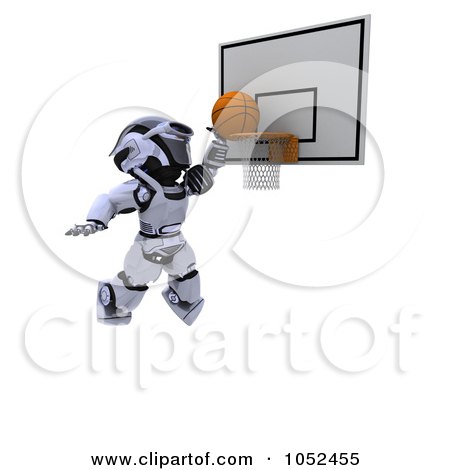 Royalty-Free 3d Clip Art Illustration of a 3d Robot Playing Basketball by KJ Pargeter