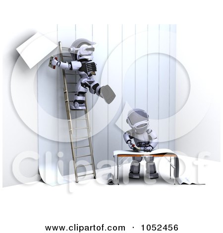 Royalty-Free 3d Clip Art Illustration of 3d Robots Hanging Up Wallpaper by KJ Pargeter