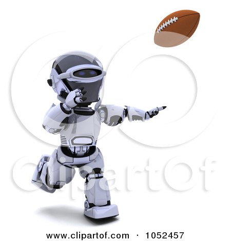 Royalty-Free 3d Clip Art Illustration of a 3d Robot Playing American Football by KJ Pargeter