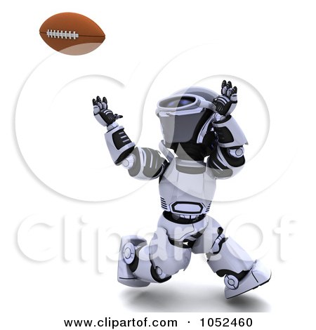 Royalty-Free 3d Clip Art Illustration of a 3d Robot Playing Football by KJ Pargeter