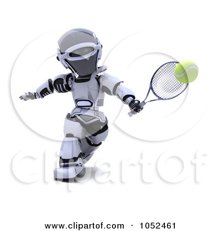 Royalty-Free 3d Clip Art Illustration of a 3d Robot Playing Tennis by KJ Pargeter