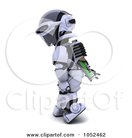 Royalty-Free 3d Clip Art Illustration of a 3d Robot With A Battery by KJ Pargeter