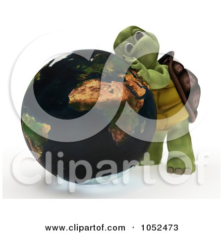 Royalty-Free 3d Clip Art Illustration of a 3d Tortoise Hugging A Globe by KJ Pargeter