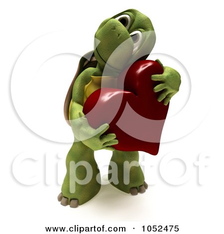 Royalty-Free 3d Clip Art Illustration of a 3d Tortoise Hugging A Heart by KJ Pargeter