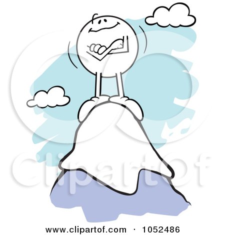 Royalty-Free Vector Clipart Illustration of a Proud Moodie Character Standing On Top Of A Mountain by Johnny Sajem