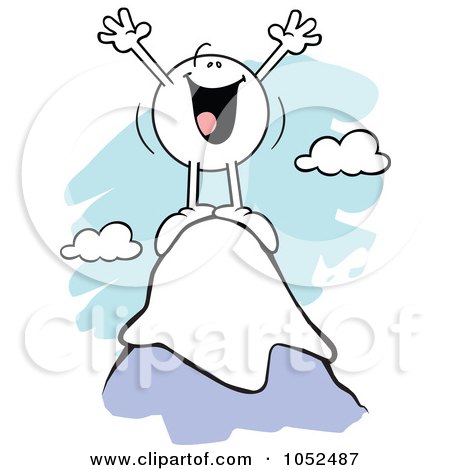 Royalty-Free Vector Clip Art Illustration of a Happy Moodie Character On Top Of A Mountain by Johnny Sajem
