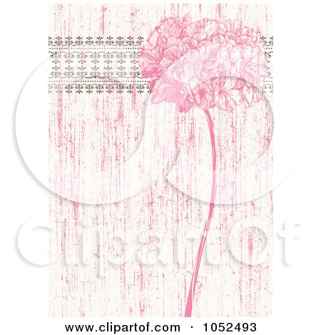 Royalty-Free Vector Clip Art Illustration of a Pink Distressed Lilac Flower And Ornate Trim Floral Invitation Background - 1 by BestVector