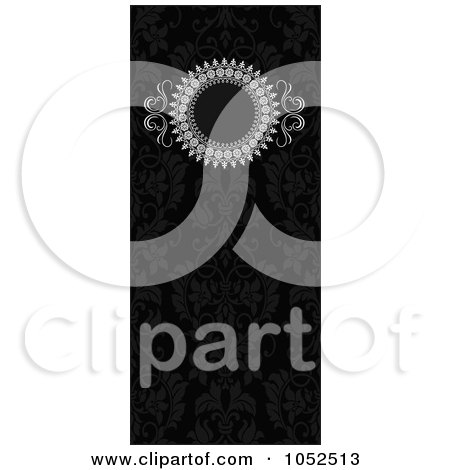 Royalty-Free Vector Clip Art Illustration of an Ornate Vertical Black Floral Invitation With A Text Box - 2 by BestVector