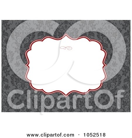 Royalty-Free Vector Clip Art Illustration of a Gray Floral Invitation Background With A Red And White Text Box by BestVector