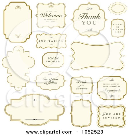 Royalty-Free Vector Clip Art Illustration of a Digital Collage Of Beige Wedding Labels And Greetings by BestVector