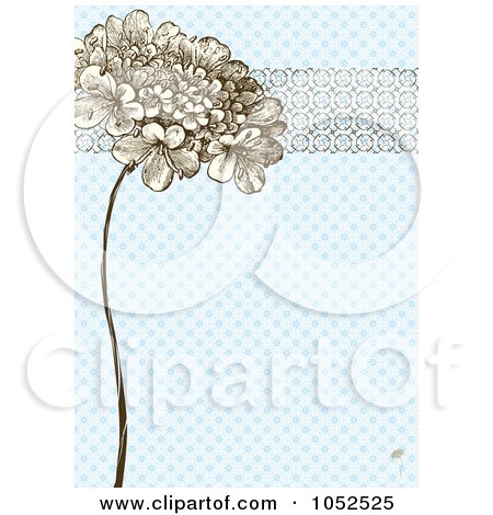 Royalty-Free Vector Clip Art Illustration of a Lilac Flower And Ornate Trim On Blue Daisy Floral Invitation Background by BestVector