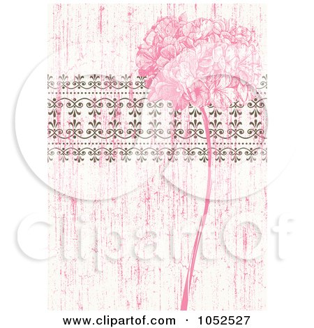 Royalty-Free Vector Clip Art Illustration of a Pink Distressed Lilac Flower And Ornate Trim Floral Invitation Background - 2 by BestVector