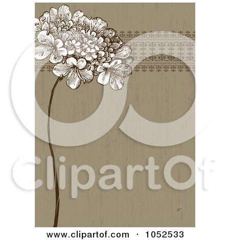 Royalty-Free Vector Clip Art Illustration of a Brown Lilac Flower And Ornate Trim Floral Invitation Background - 1 by BestVector