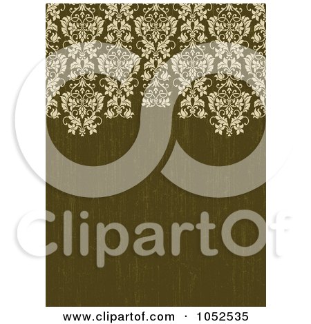 Royalty-Free Vector Clip Art Illustration of an Ornate Damask Border On Distressed Olive Green by BestVector