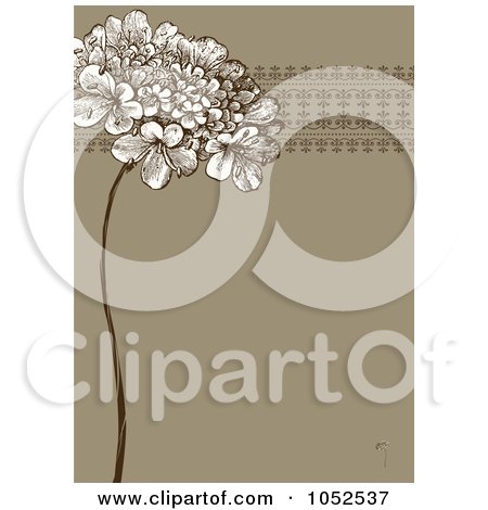 Royalty-Free Vector Clip Art Illustration of a Brown Lilac Flower And Ornate Trim Floral Invitation Background - 2 by BestVector