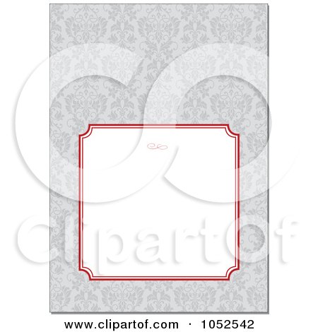 Royalty-Free Vector Clip Art Illustration of a Gray Floral Pattern Invitation Background With A Red And Text Box - 1 by BestVector
