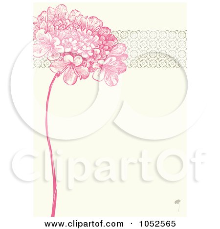 Royalty-Free Vector Clip Art Illustration of a Pink Lilac Flower And Ornate Trim Floral Invitation Background - 2 by BestVector