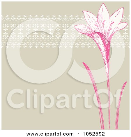Royalty-Free Vector Clip Art Illustration of a Pink And Tan Lily Invitation Background by BestVector