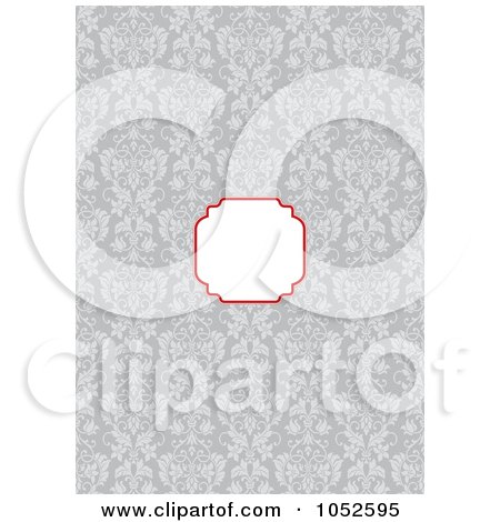 Royalty-Free Vector Clip Art Illustration of a Gray Floral Pattern Invitation Background With A Red And Text Box - 3 by BestVector