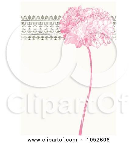 Royalty-Free Vector Clip Art Illustration of a Pink Lilac Flower And Ornate Trim Floral Invitation Background - 3 by BestVector