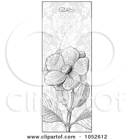 Royalty-Free Vector Clip Art Illustration of a Vertical Gray Wild Rose Flower Invitation by BestVector
