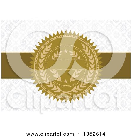 Royalty-Free Vector Clip Art Illustration of a Blank Seal Over A Gray Floral Background by BestVector