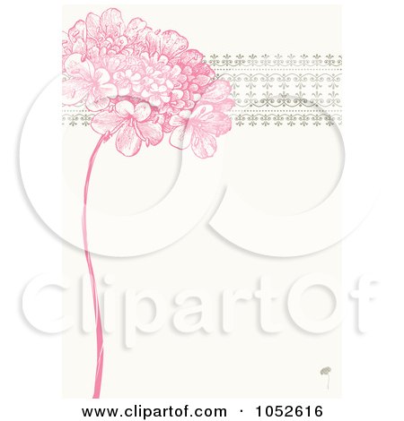 Royalty-Free Vector Clip Art Illustration of a Pink Lilac Flower And Ornate Trim Floral Invitation Background - 1 by BestVector