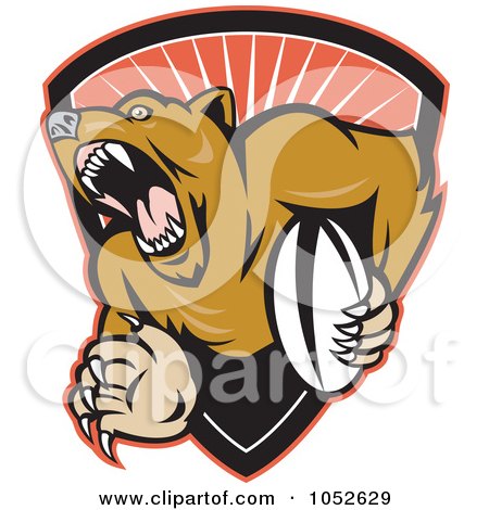 Royalty-Free Vector Clip Art Illustration of a Rugby Bear Shield Logo by patrimonio