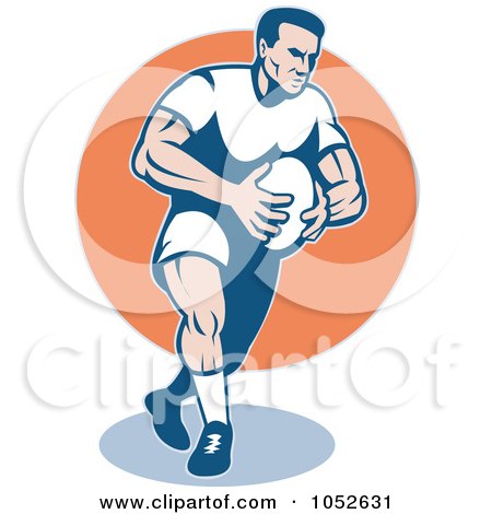 Royalty-Free Vector Clip Art Illustration of a Rugby Football Man Over An Orange Circle by patrimonio