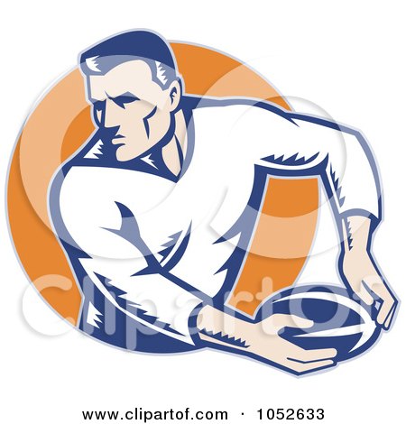 Royalty-Free Vector Clip Art Illustration of a Rugby Football Man Against An Orange Circle by patrimonio