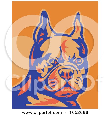 Royalty-Free Vector Clip Art Illustration of a Retro French Bulldog In Blue And Orange by patrimonio